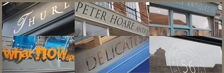 Examples of sign writing of shops and businesses in Tunbridge Wells
